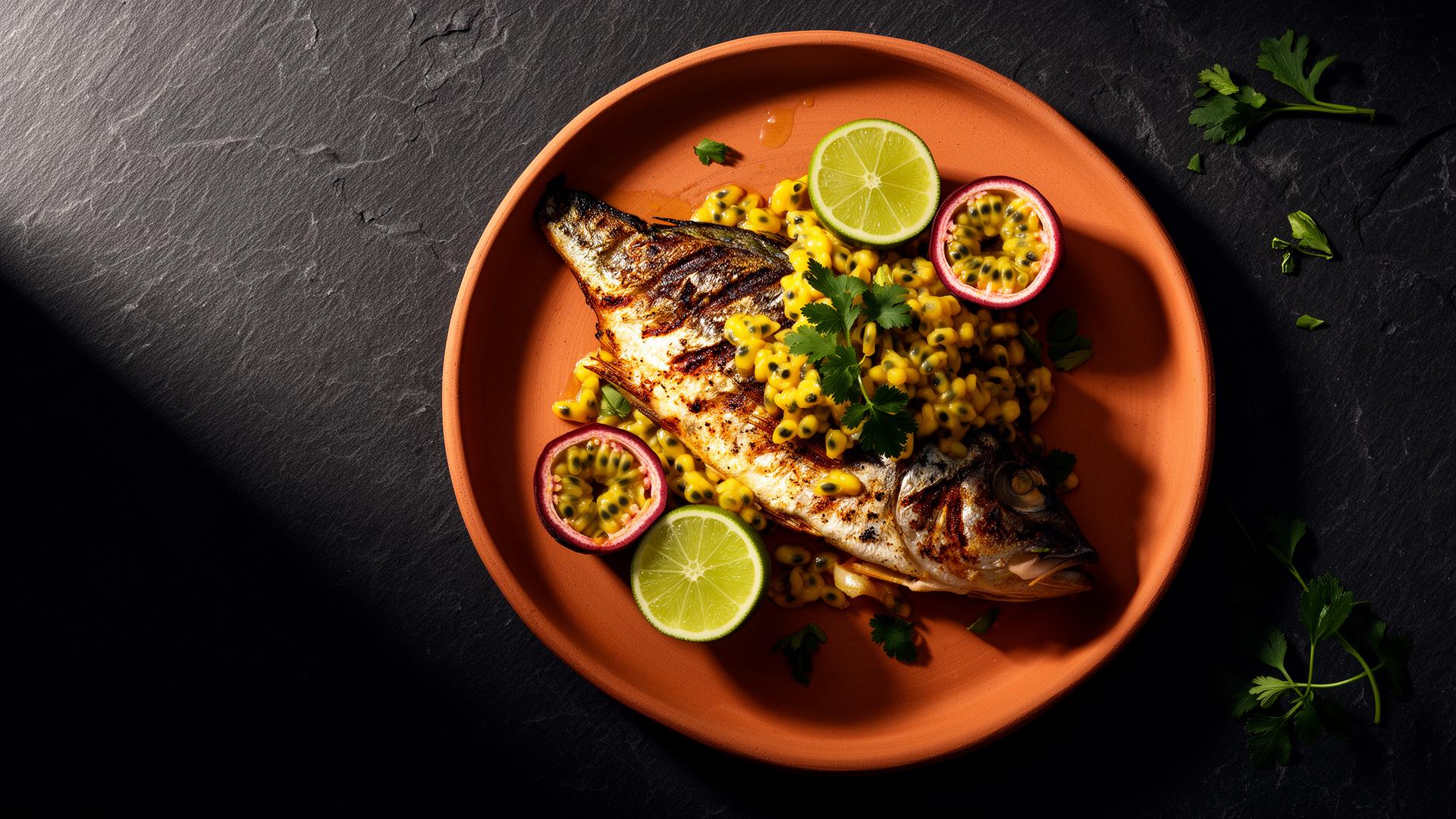 Grilled fish with passion fruit salsa